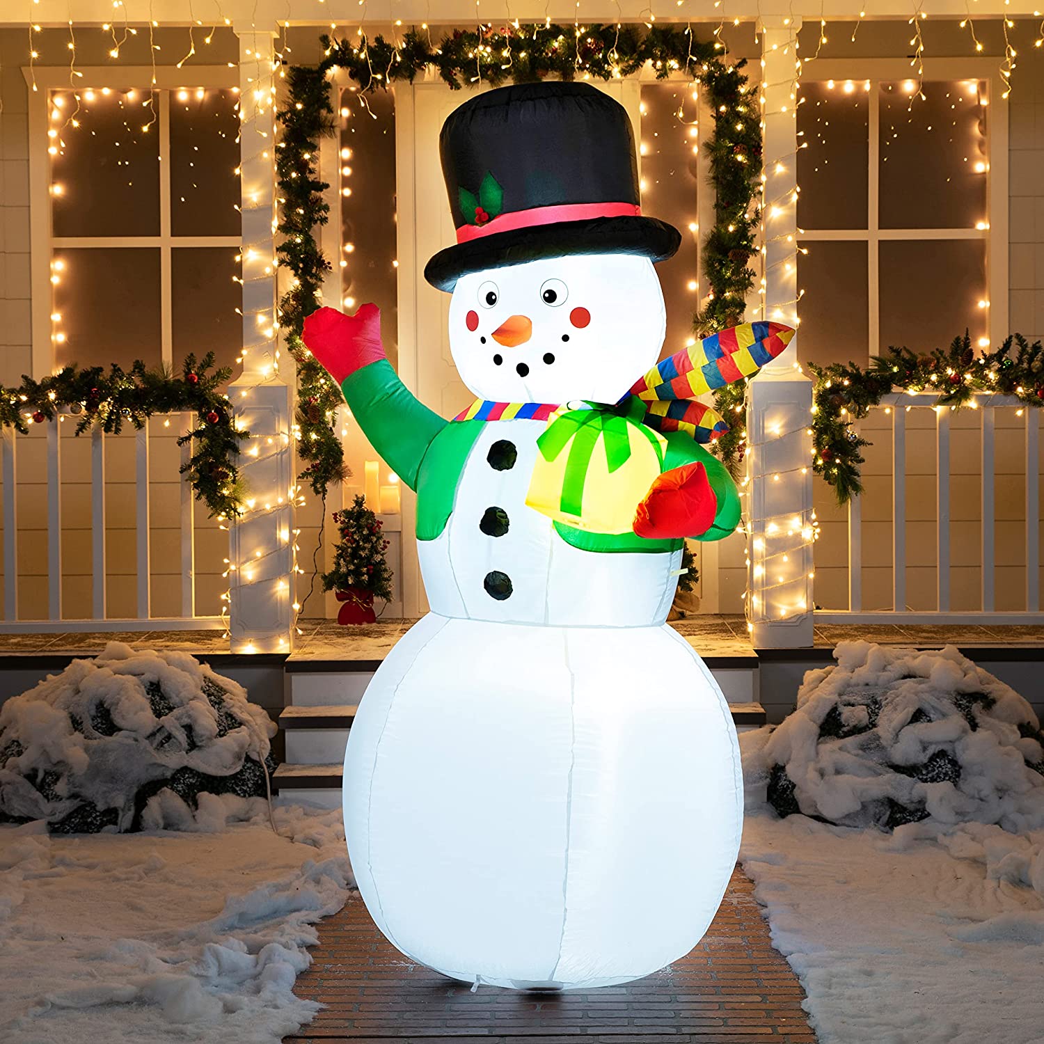 Large Snowman With Present Inflatable (7 Ft) – JOIEDOMI