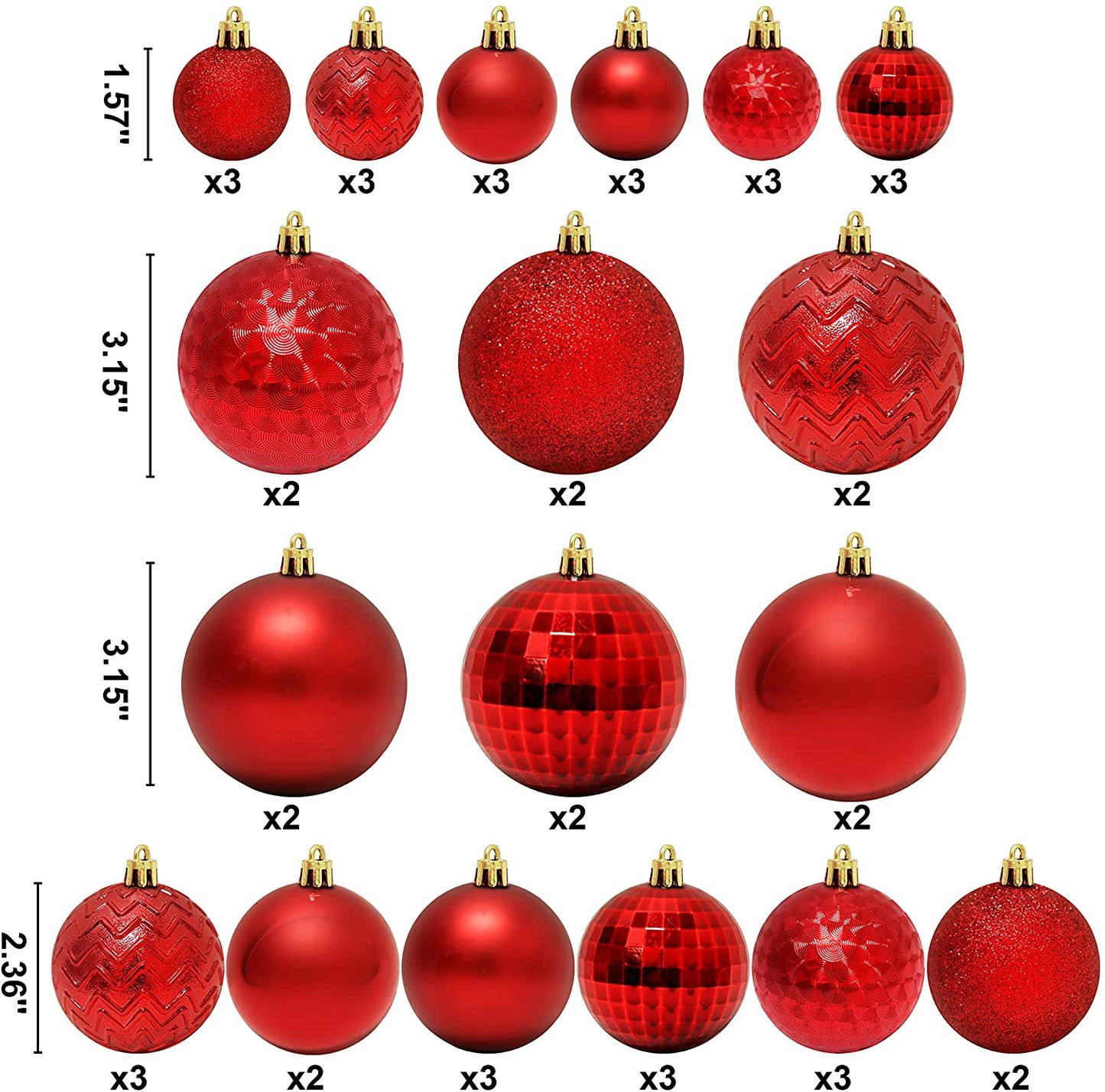 46ct Assorted Size Red Christmas Ball Ornaments