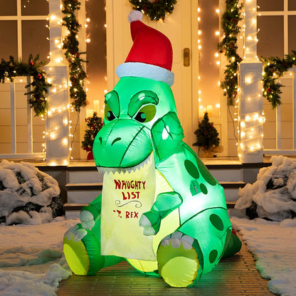 Tall Christmas Sitting Dinosaur Inflatable (5 ft)