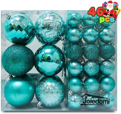 46ct Assorted Size Teal Christmas Ball Ornaments