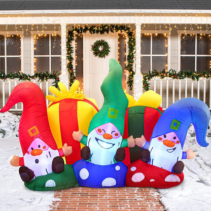 Large Christmas Three Happy Gnomes Inflatable (6 ft)