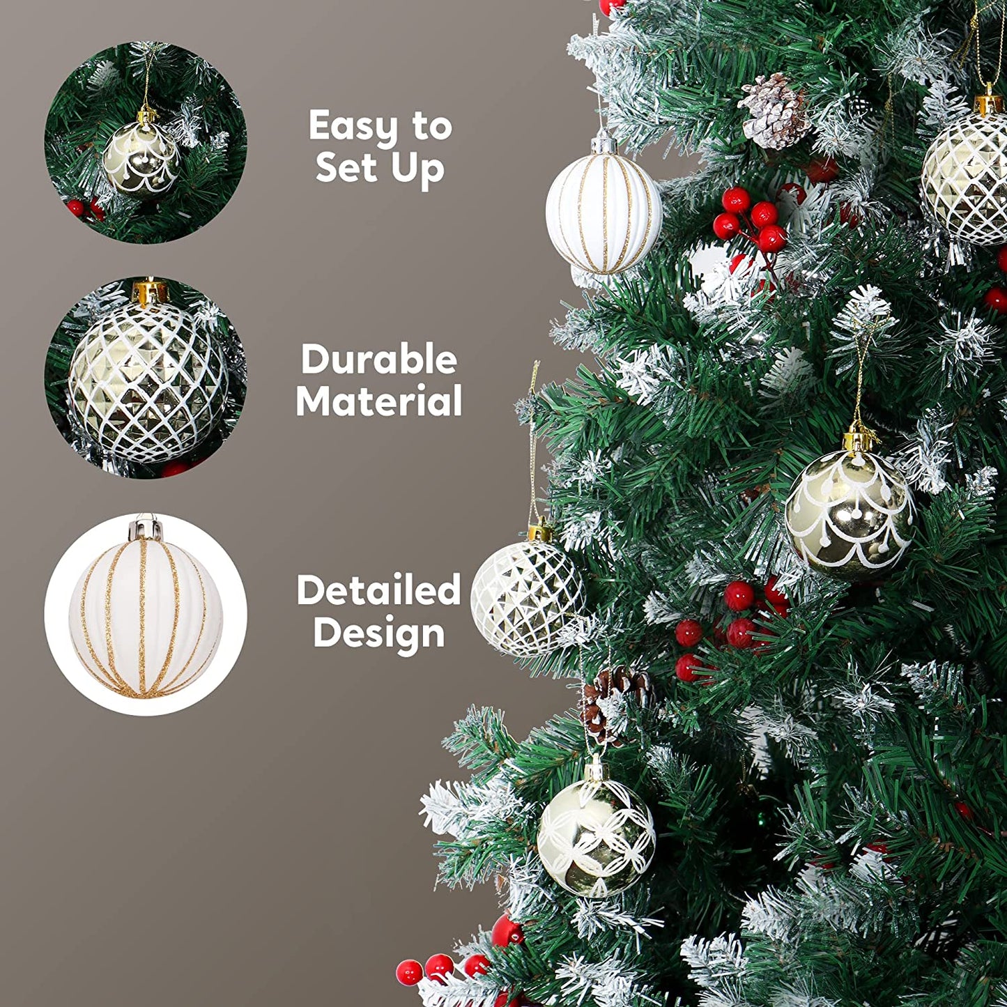 6CM Gold&White Christmas Ornaments Assorted Design 30 Pcs