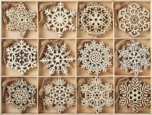 60Pcs Wooden Snowflakes Hanging Ornaments