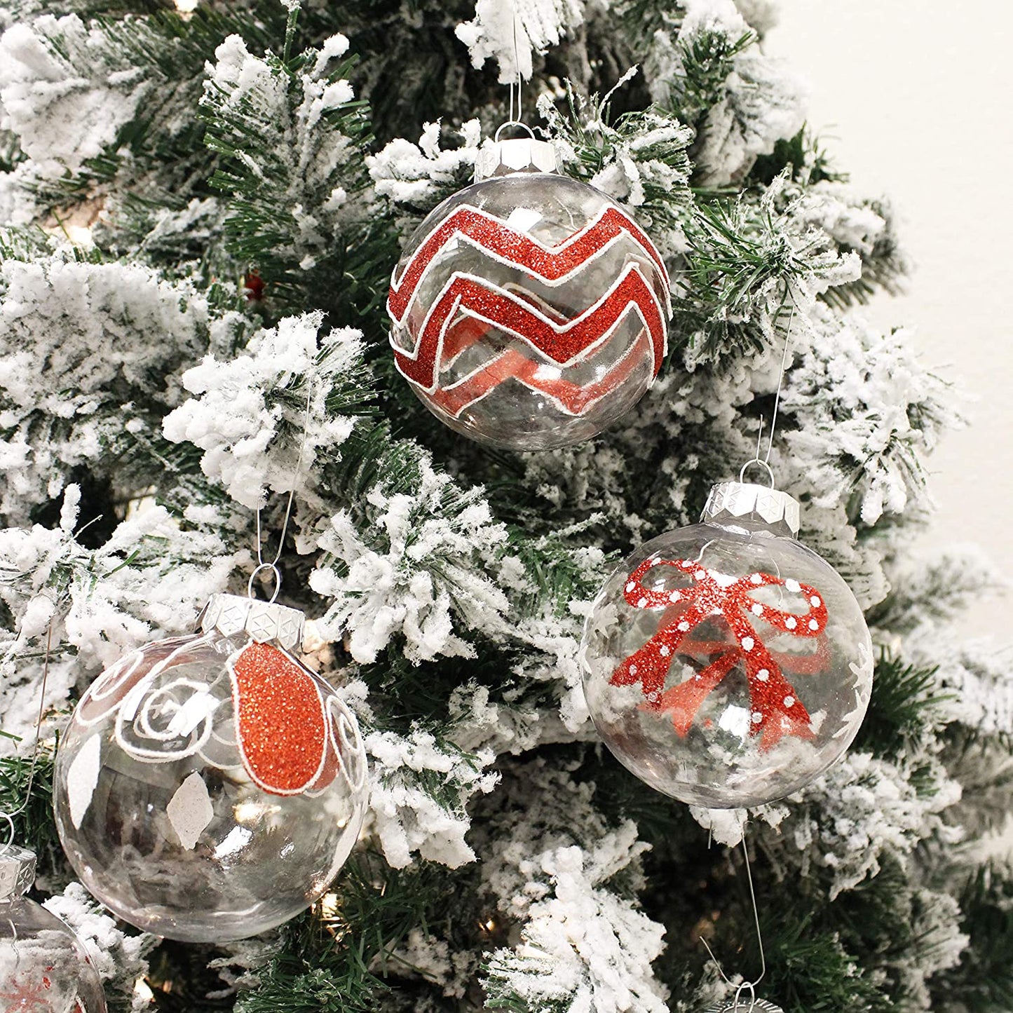 12 Pcs Christmas Ball Ornaments, Red and Clear