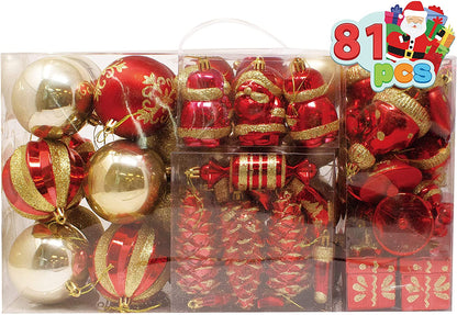 81 Pcs Red & Gold Christmas Ball Ornaments Set