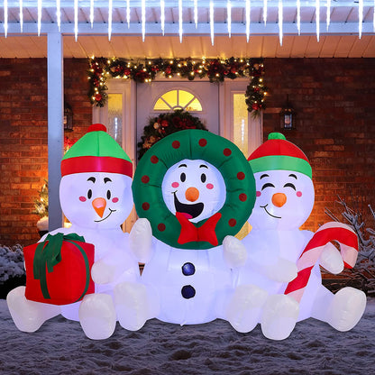 6 FT Long Inflatable Three Sitting Snowmans
