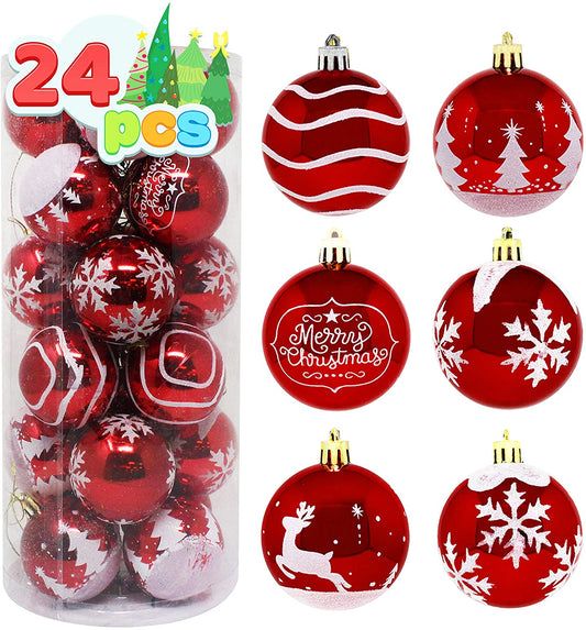 24 Pcs Christmas Ball Ornaments, Red and White