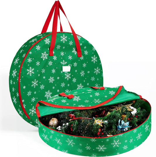 Snowflake Patterned Christmas Wreath Oxford Storage Bag (Green)