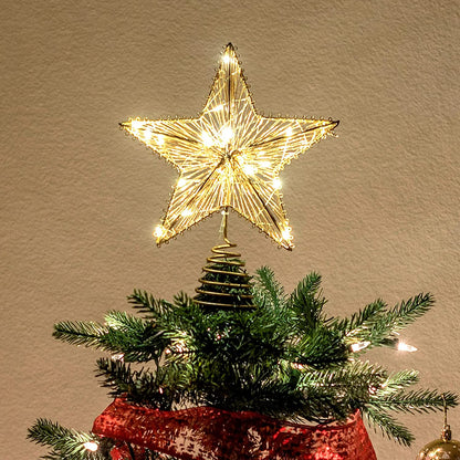 Christmas Tree Toppers, Gold Star Tree Topper Lighted with Warm White LED Lights