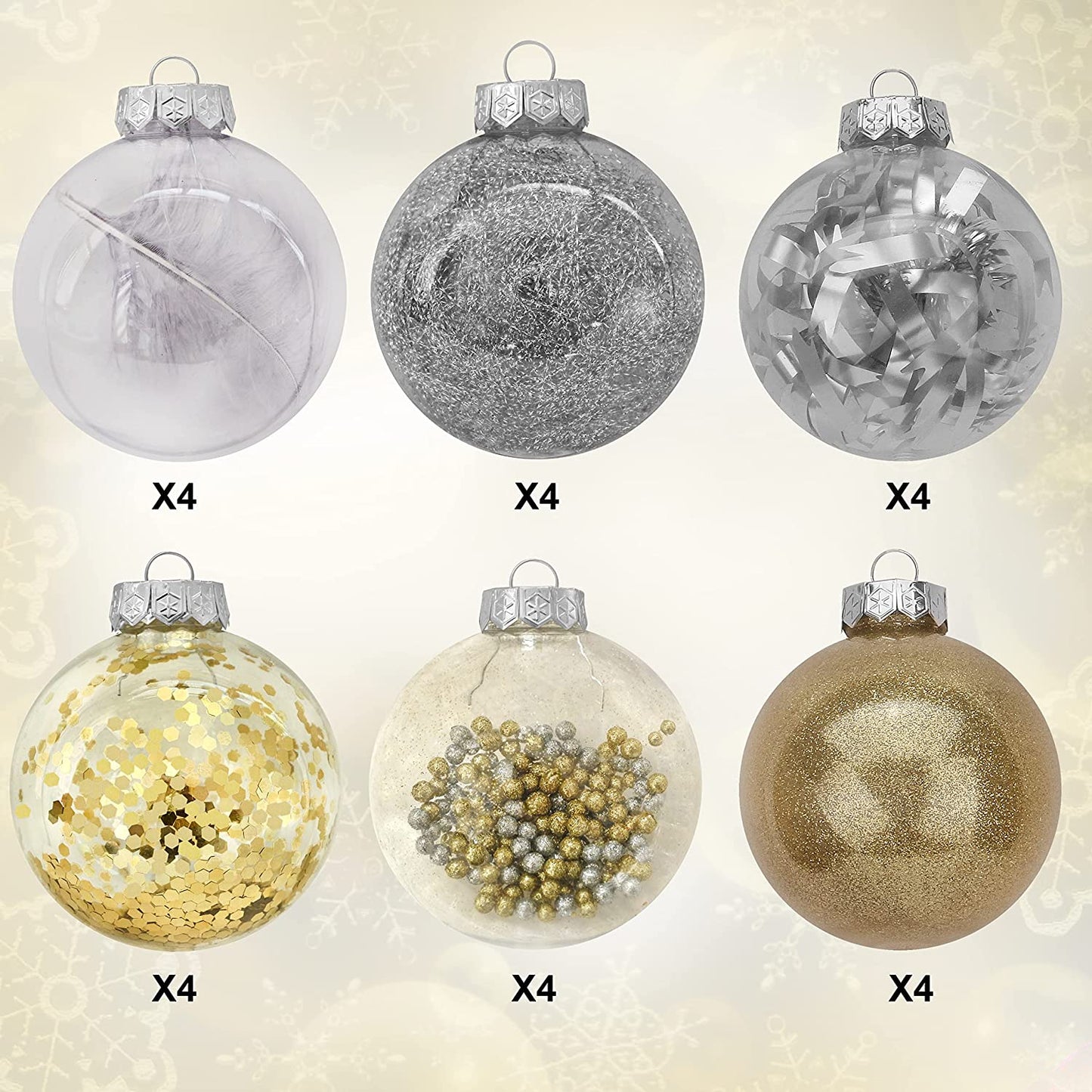 24Pcs Gold Plastic Clear Ball Ornaments with Filling