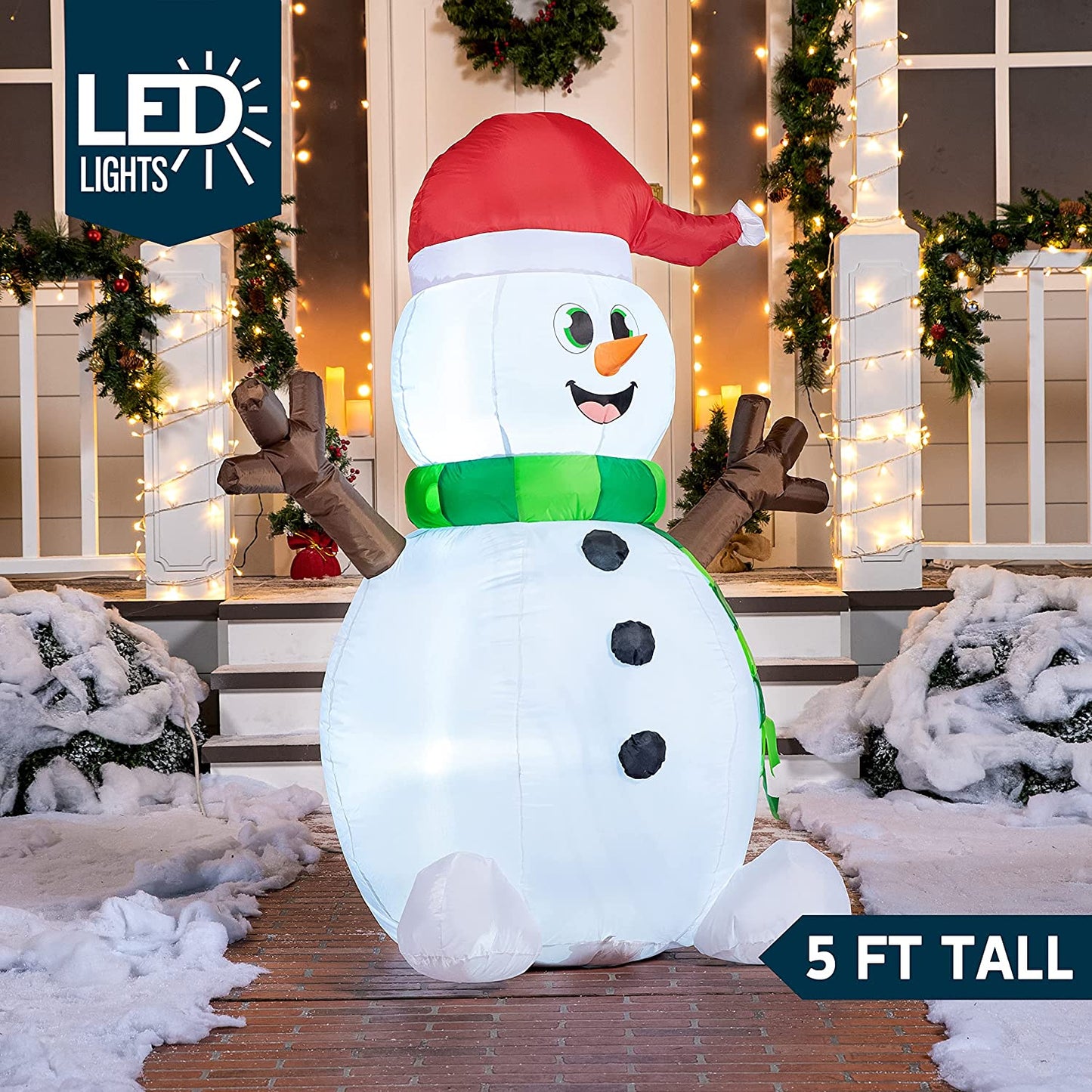 Tall Holiday Snowman Inflatable (5 ft)