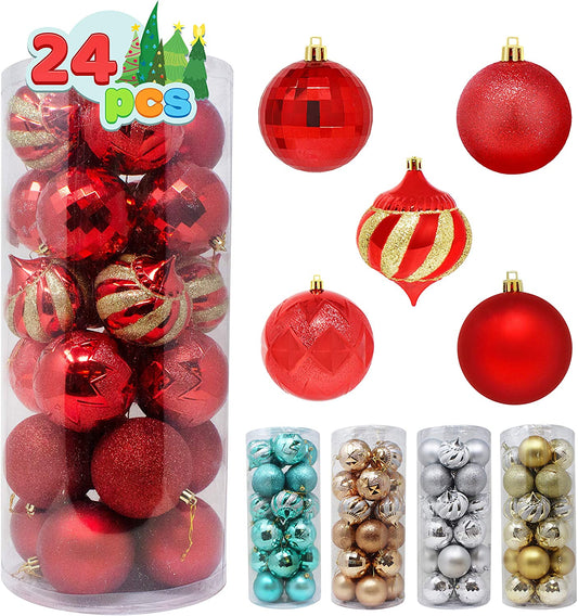24 Pcs Christmas Ball Ornaments (Red)