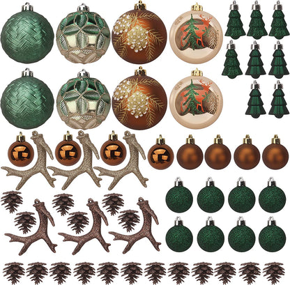 56 Pcs Christmas Ornaments with Pine Green & Gold