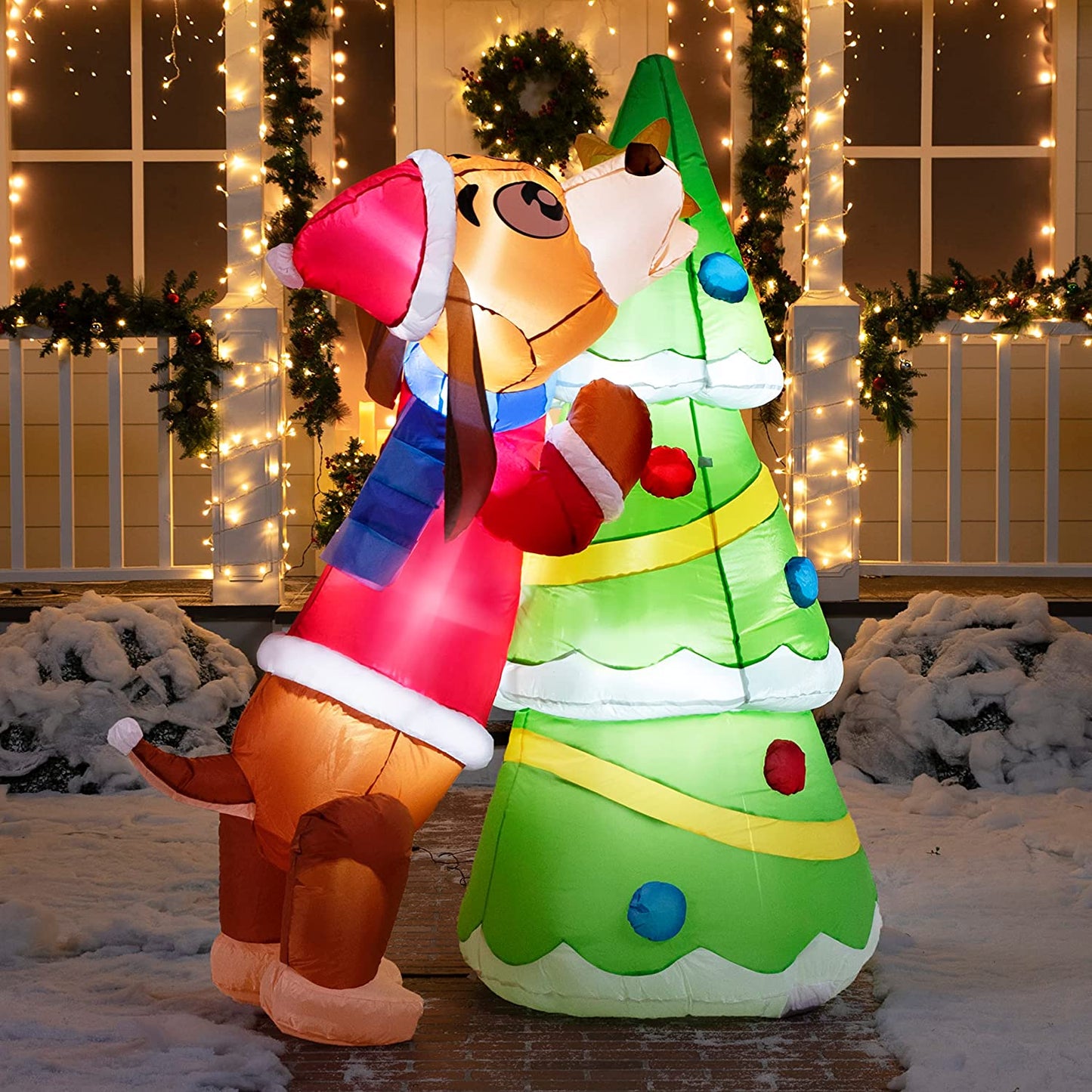 6ft Tall  Puppy Putting a Tree Topper Christmas Inflatable
