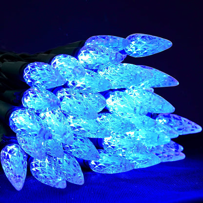 50.5 Ft 150 Counts of Blue C6 LED Green Wire Light Set