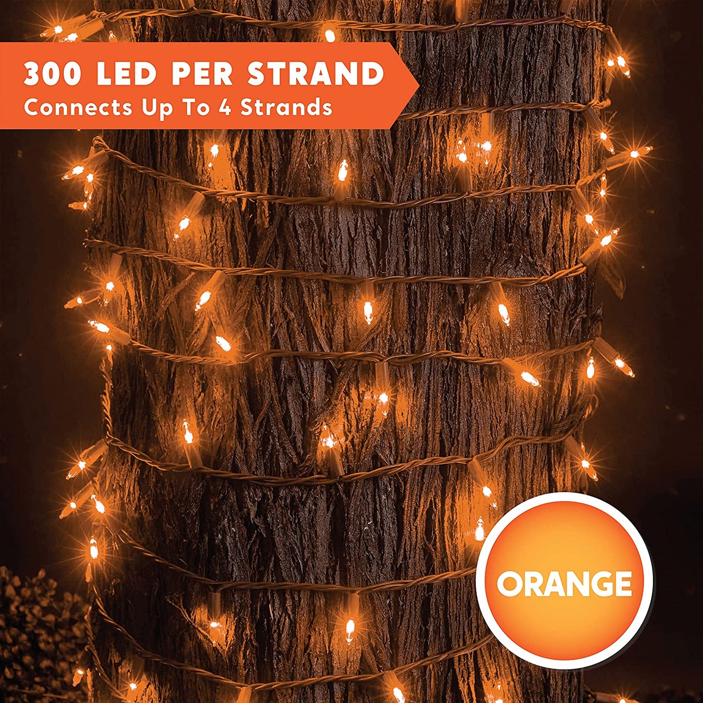 108.6 Ft 300 Counts of Orange LED 8 Modes Green Wire Long Light Set