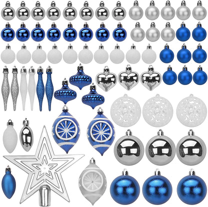 70 Pcs Blue, Silver&White Christmas Ornaments with Heart