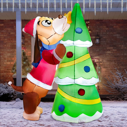 6ft Tall  Puppy Putting a Tree Topper Christmas Inflatable