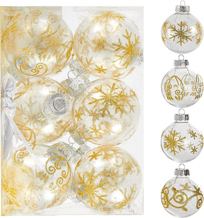 12 Pcs Clear Ornaments with White & Gold Print 15in
