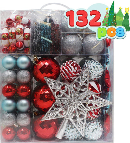 132 Pcs Red, Blue, and Silver Christmas Ornaments