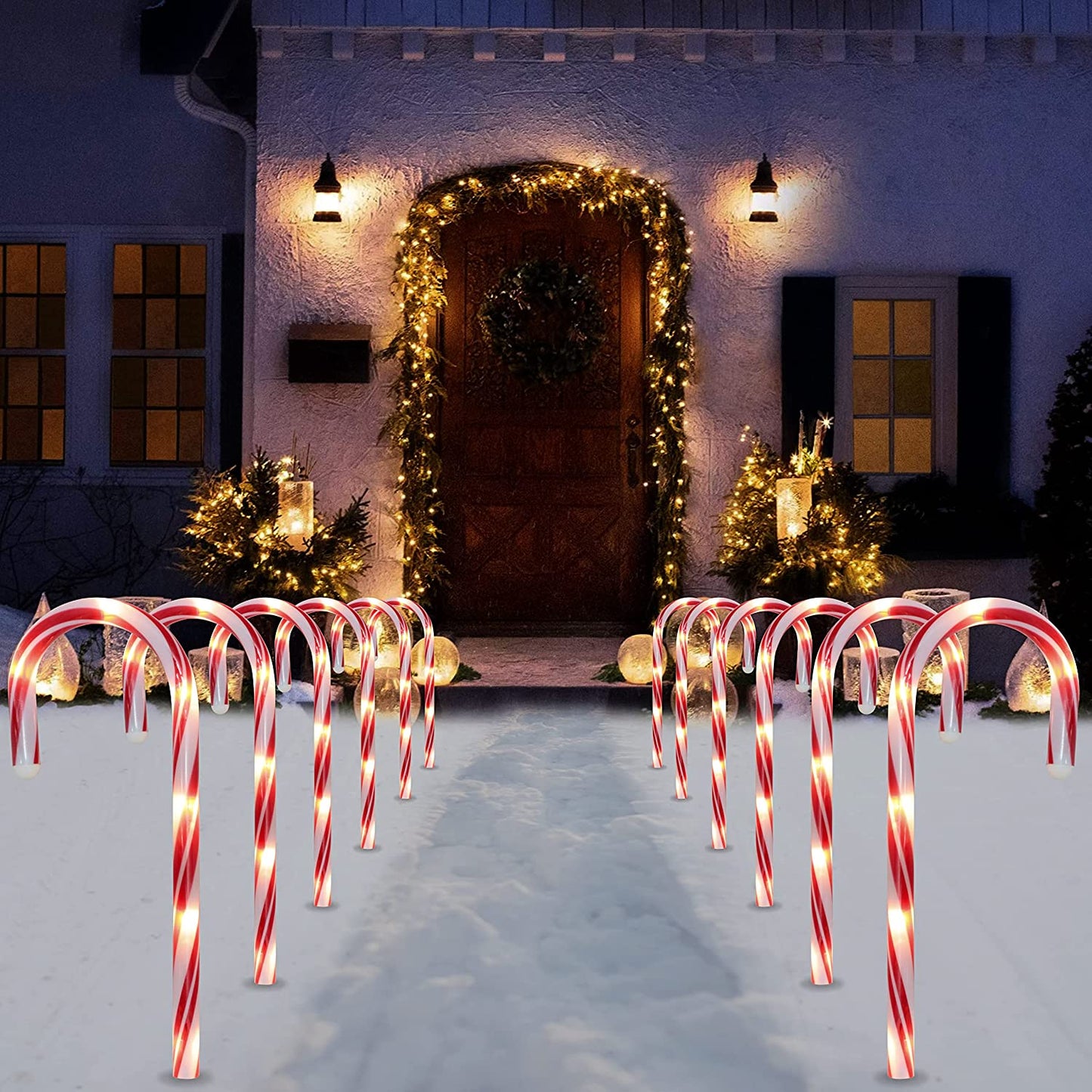Christmas Candy Cane Pathway Markers Lights with Stake,12 Pack