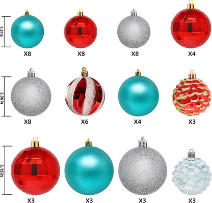 132 Pcs Red, Blue, and Silver Christmas Ornaments