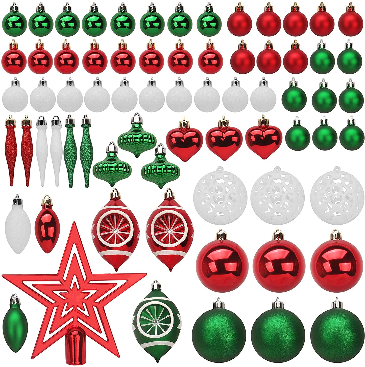 70 Pcs Christmas Ornaments with Heart Red, Green, & White