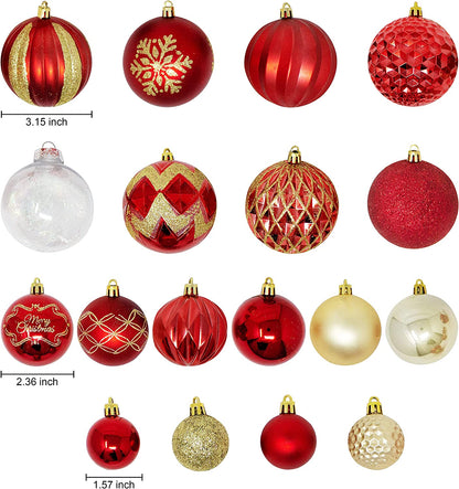 87ct Assorted Red & White Christmas Ornaments Set with Pine Corn