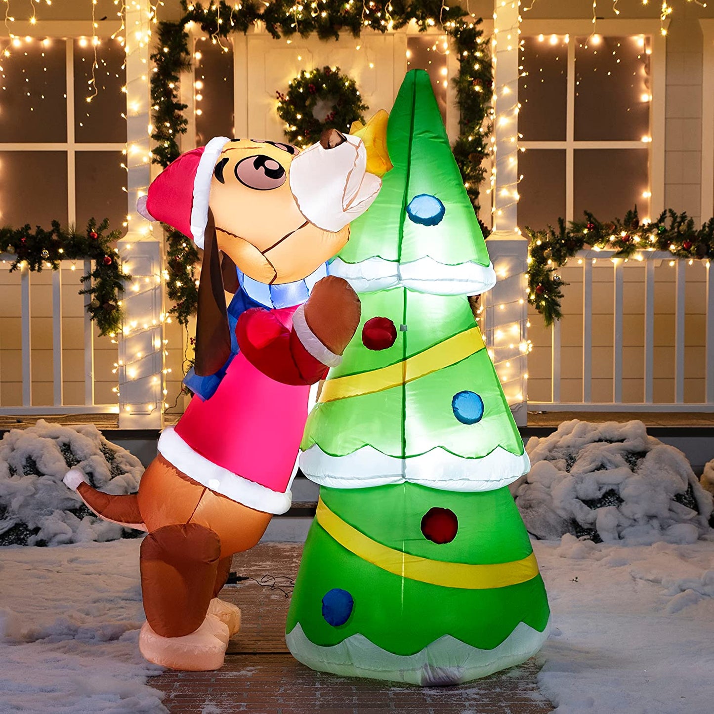 6ft Tall  Puppy Putting a Tree Topper Christmas Inflatable