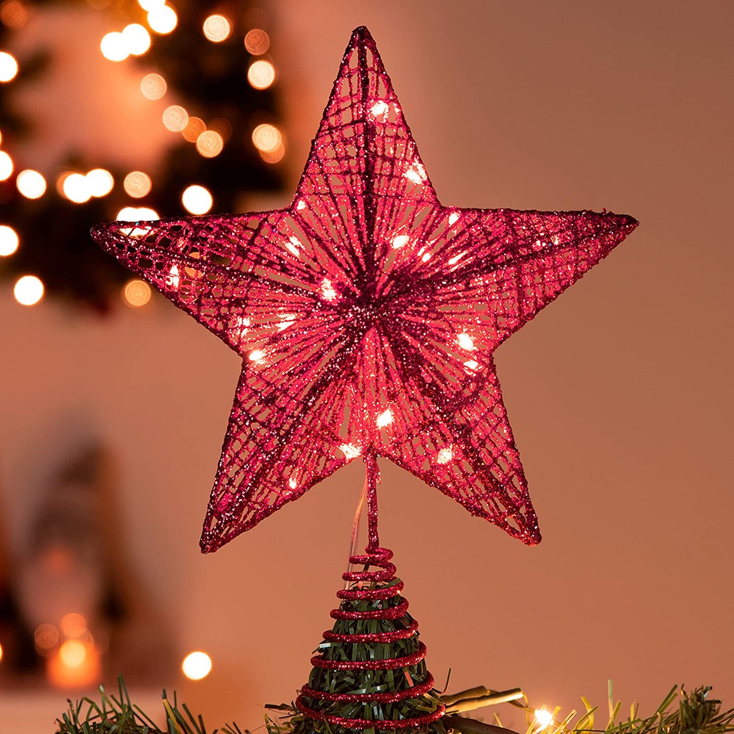 Red Star Tree Topper, Warm White