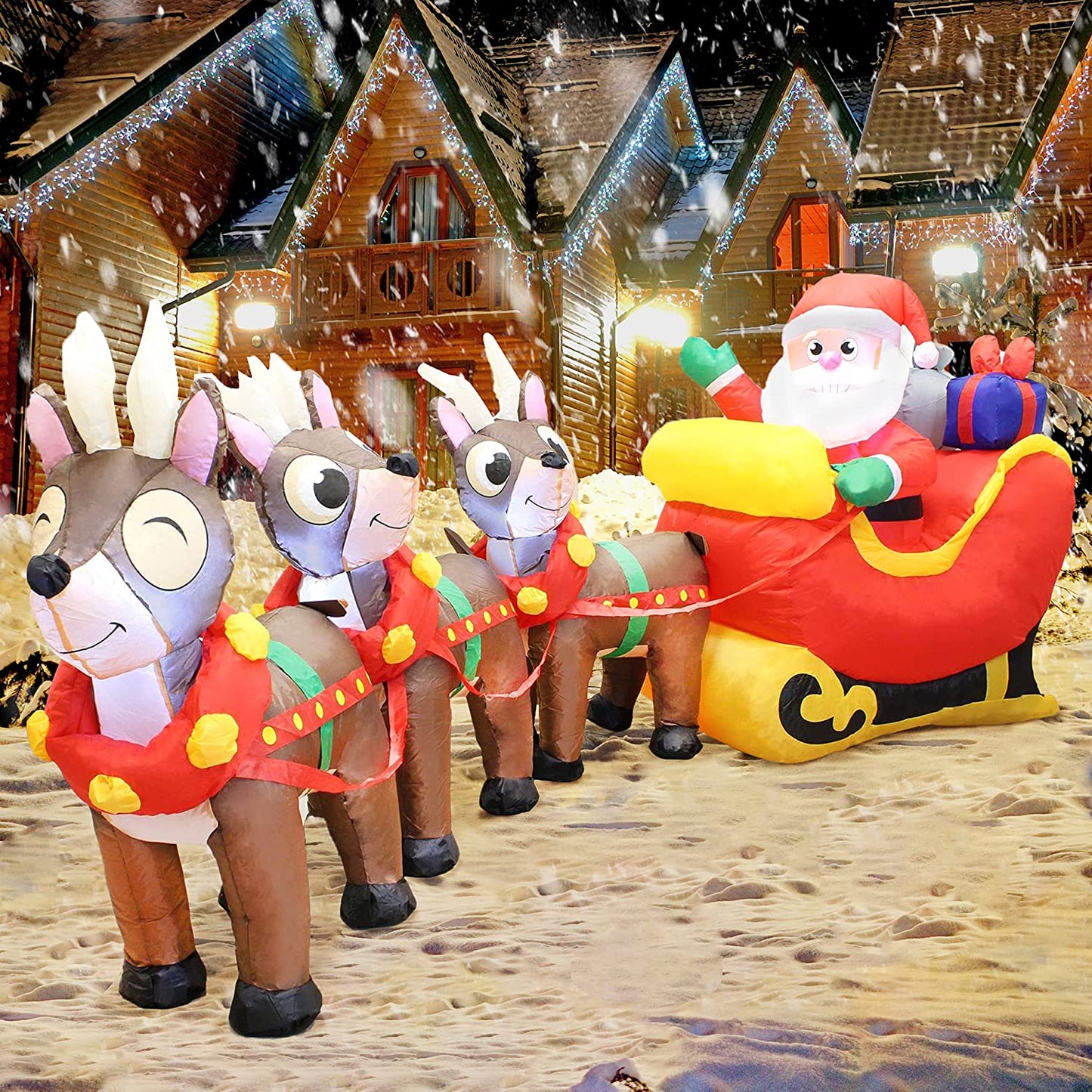 Giant Santa  on Sleigh with Three Reindeers Inflatable (9.5 ft)