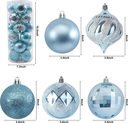 80mm 24ct Basic Christmas Ball Ornaments - Baby Blue