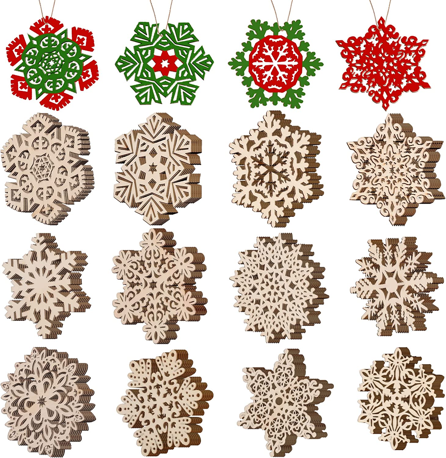 Joiedomi 36 Pcs Wooden Christmas Ornaments Hanging Snowflakes Ornaments for Holidays, Party Decoration, Tree Ornaments, Brown
