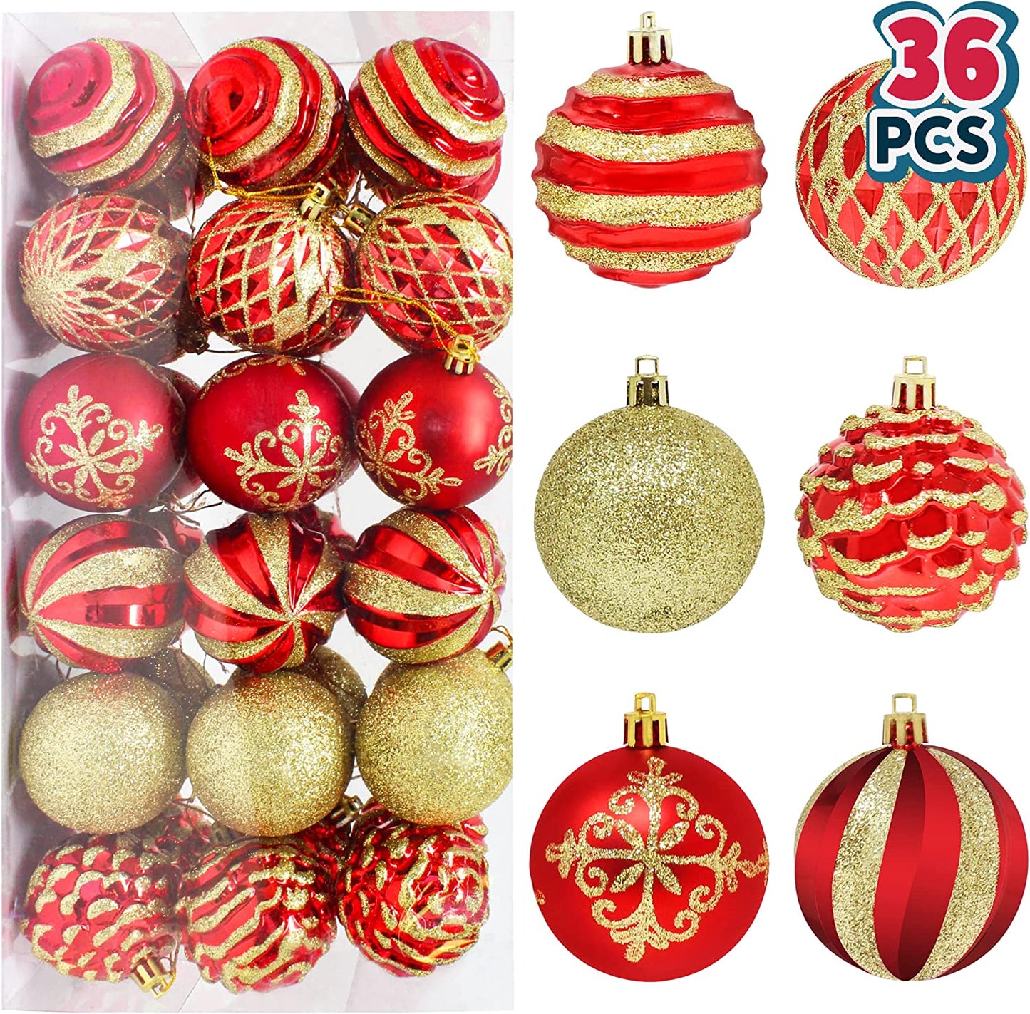 36 pieces Red and Gold Christmas Ornaments