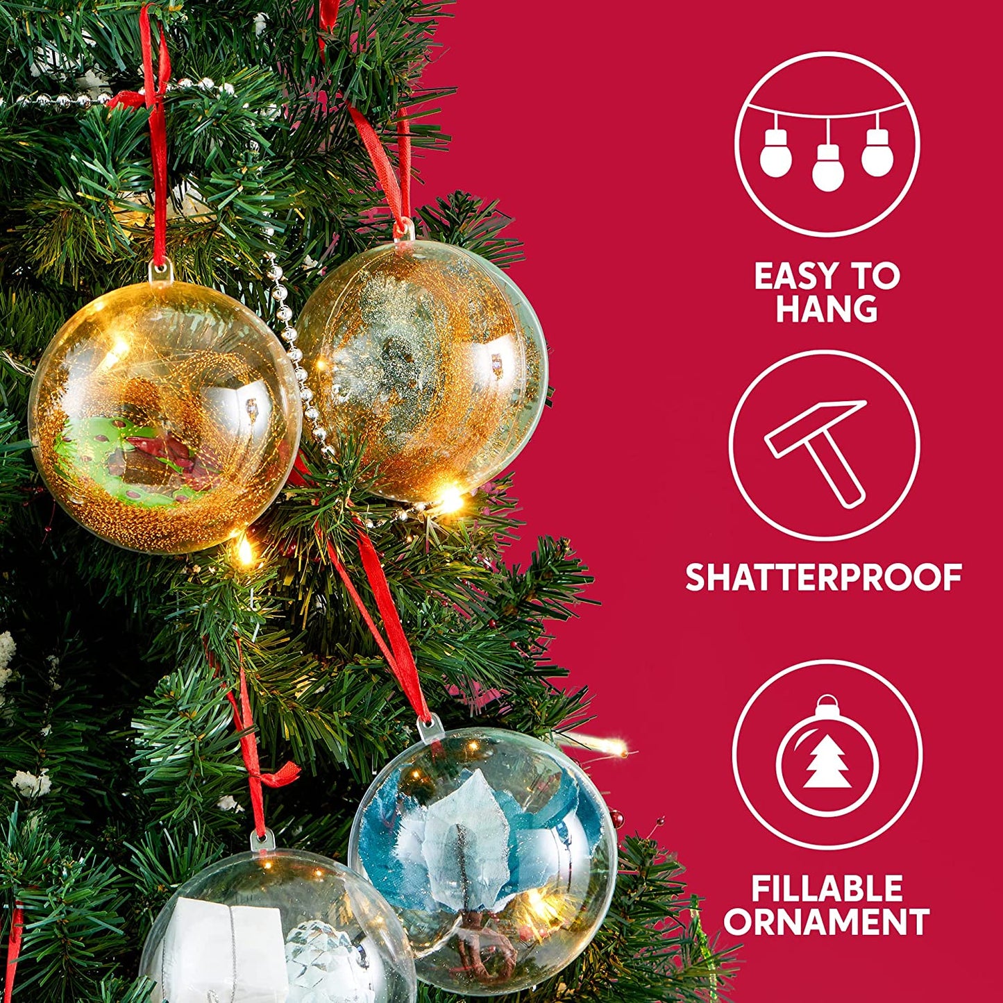 16Pcs Clear Plastic Ball Ornaments 3.94in