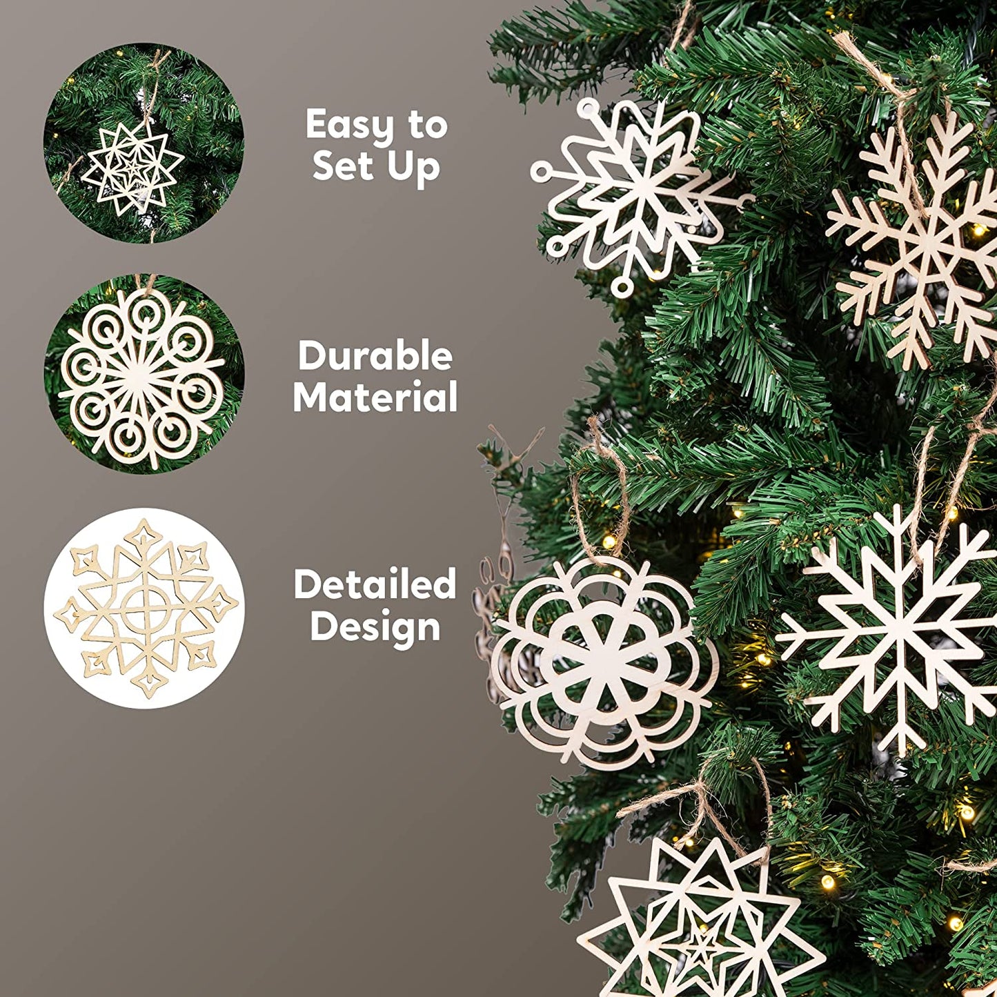 36Pcs Snowflake Wooden Ornaments