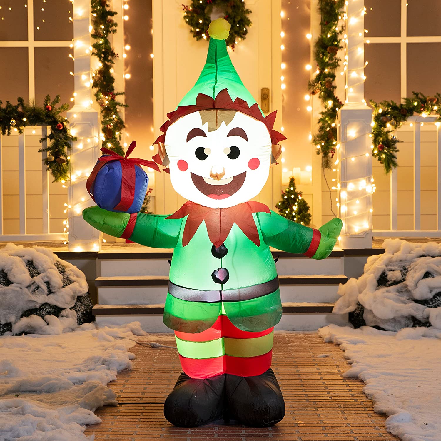 Tall Elf With Present Inflatable (5 Ft) – Joiedomi