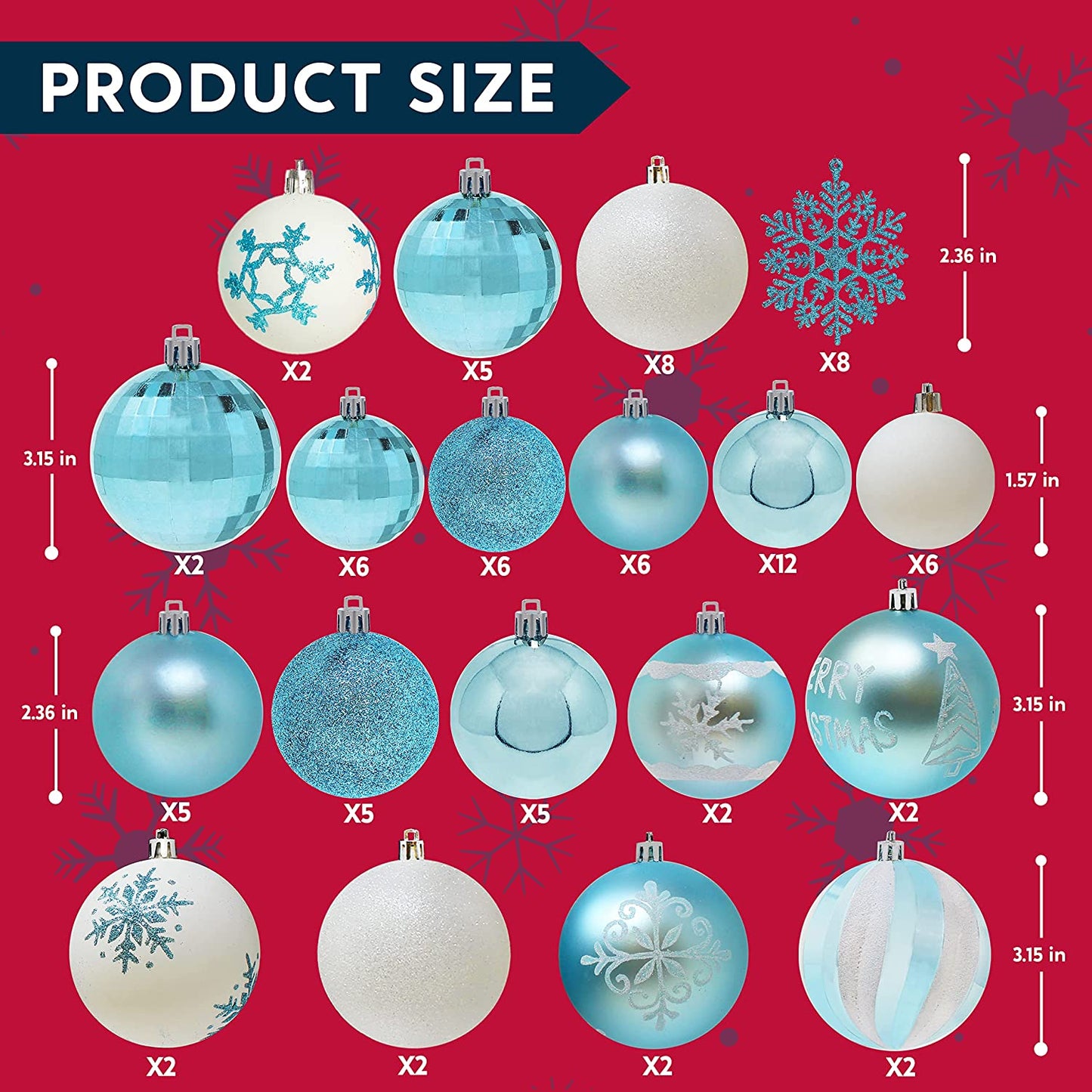 Christmas Ornaments, Blue and White, 88 Pcs
