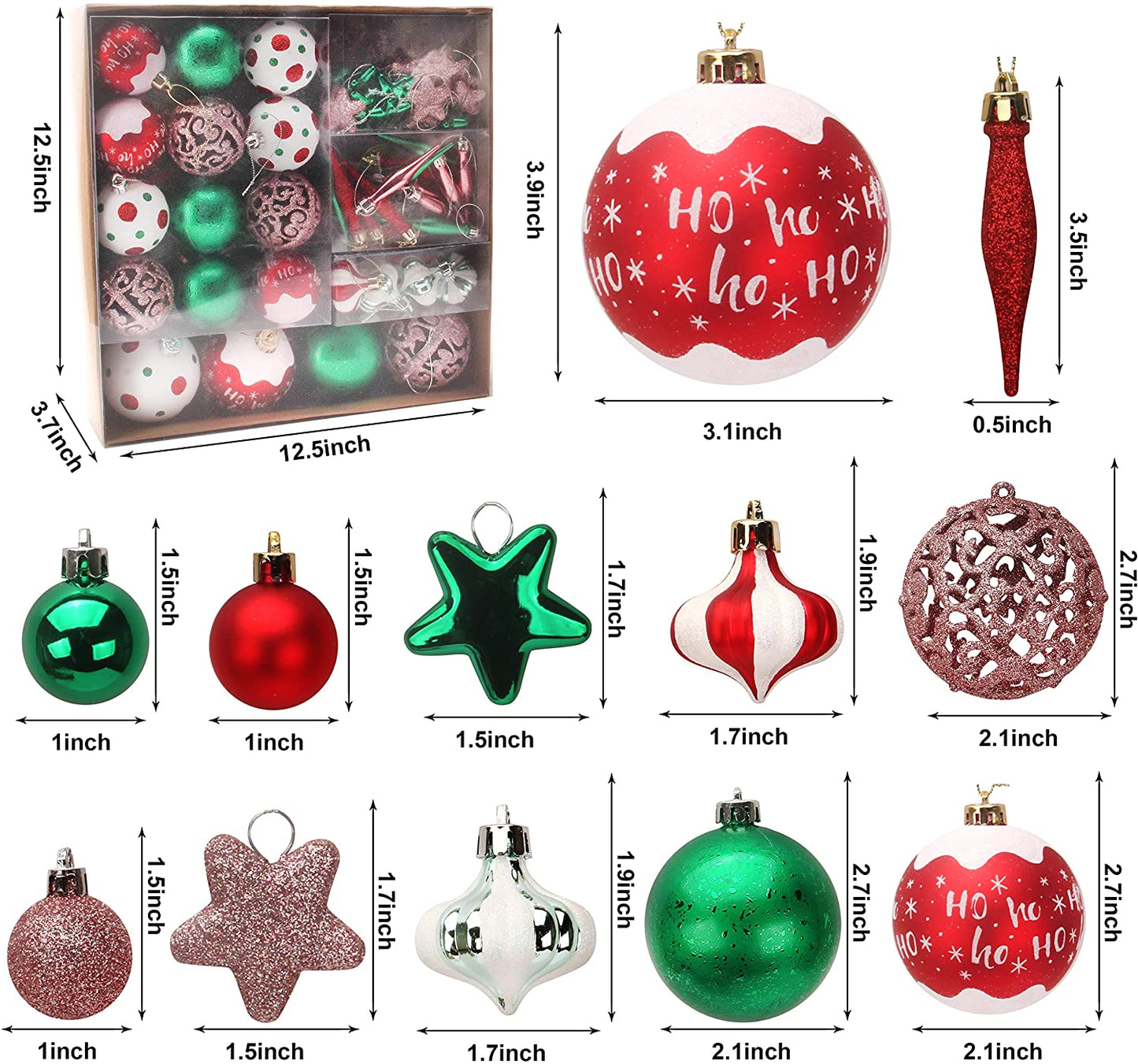76Pcs Red & Green Christmas Ornaments Assorted Style