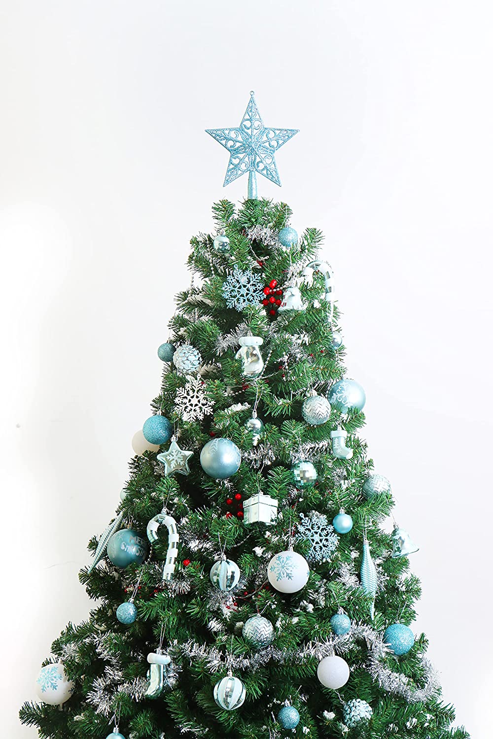 157 Pcs Christmas Ornaments with a Star Tree Topper Baby Blue & White