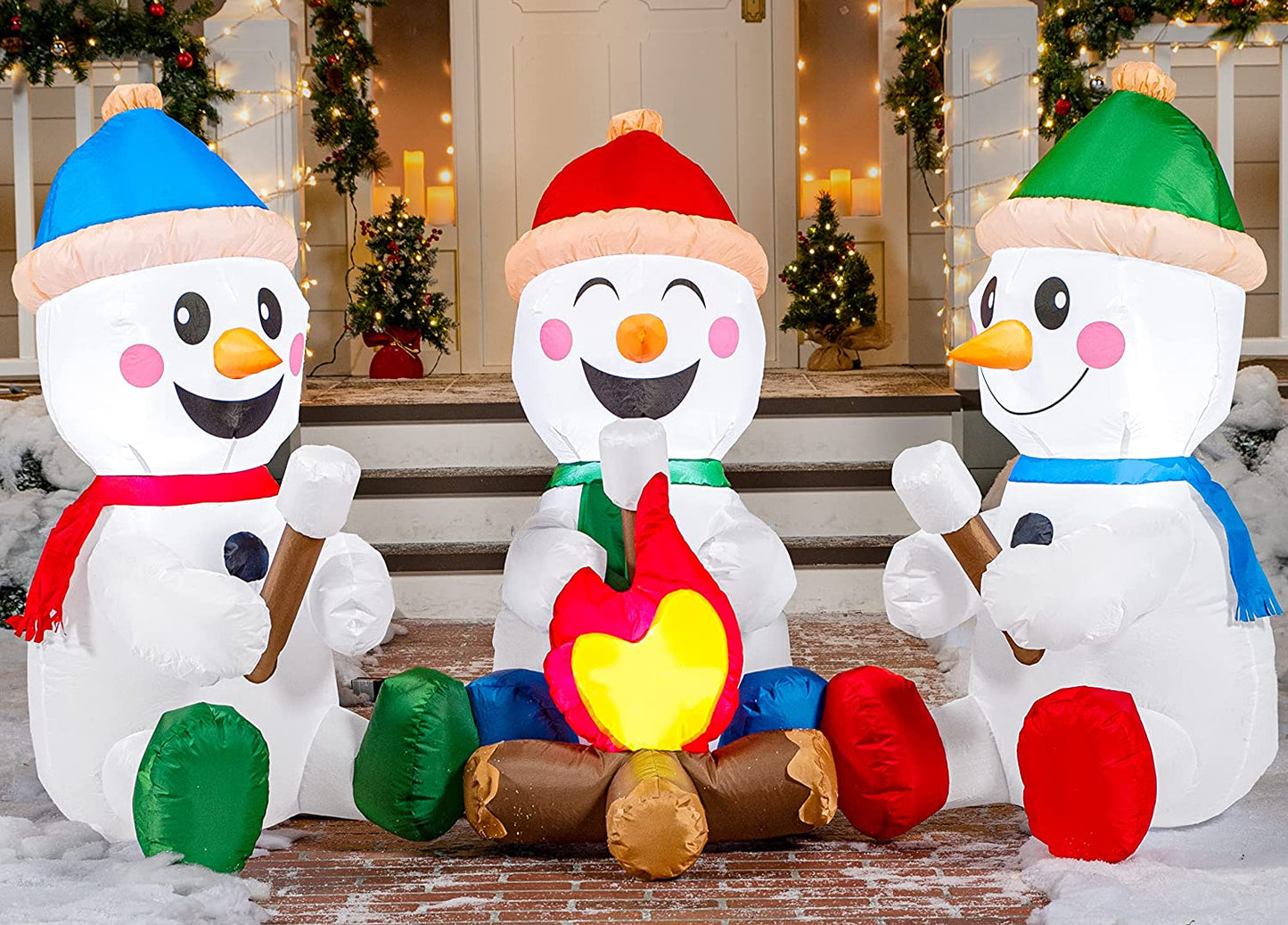 6ft Long Small Snowmen with Campfire Christmas Inflatable
