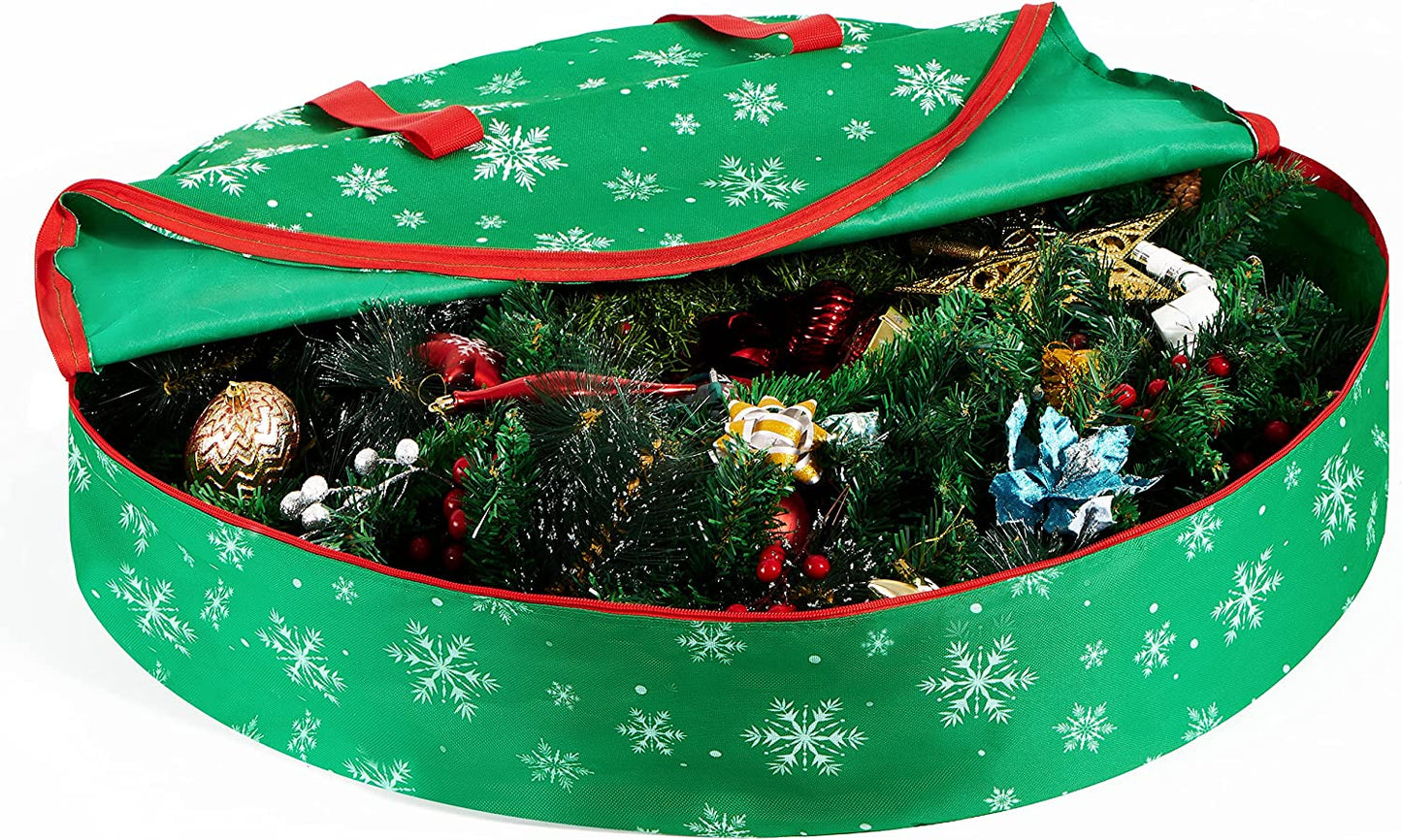 Snowflake Patterned Christmas Wreath Oxford Storage Bag (Green)