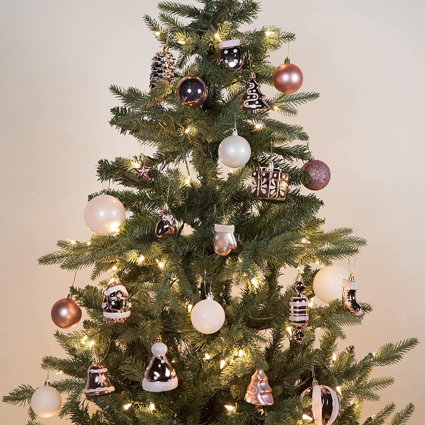 81 Pcs Assorted Shape Christmas Ornaments (Rosegold&White)