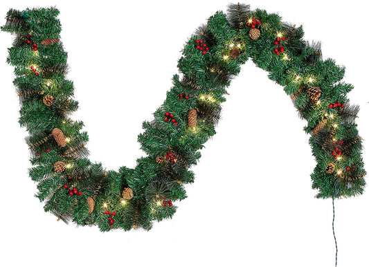 9 ft Artificial Garland with 50 Lights & Decorations