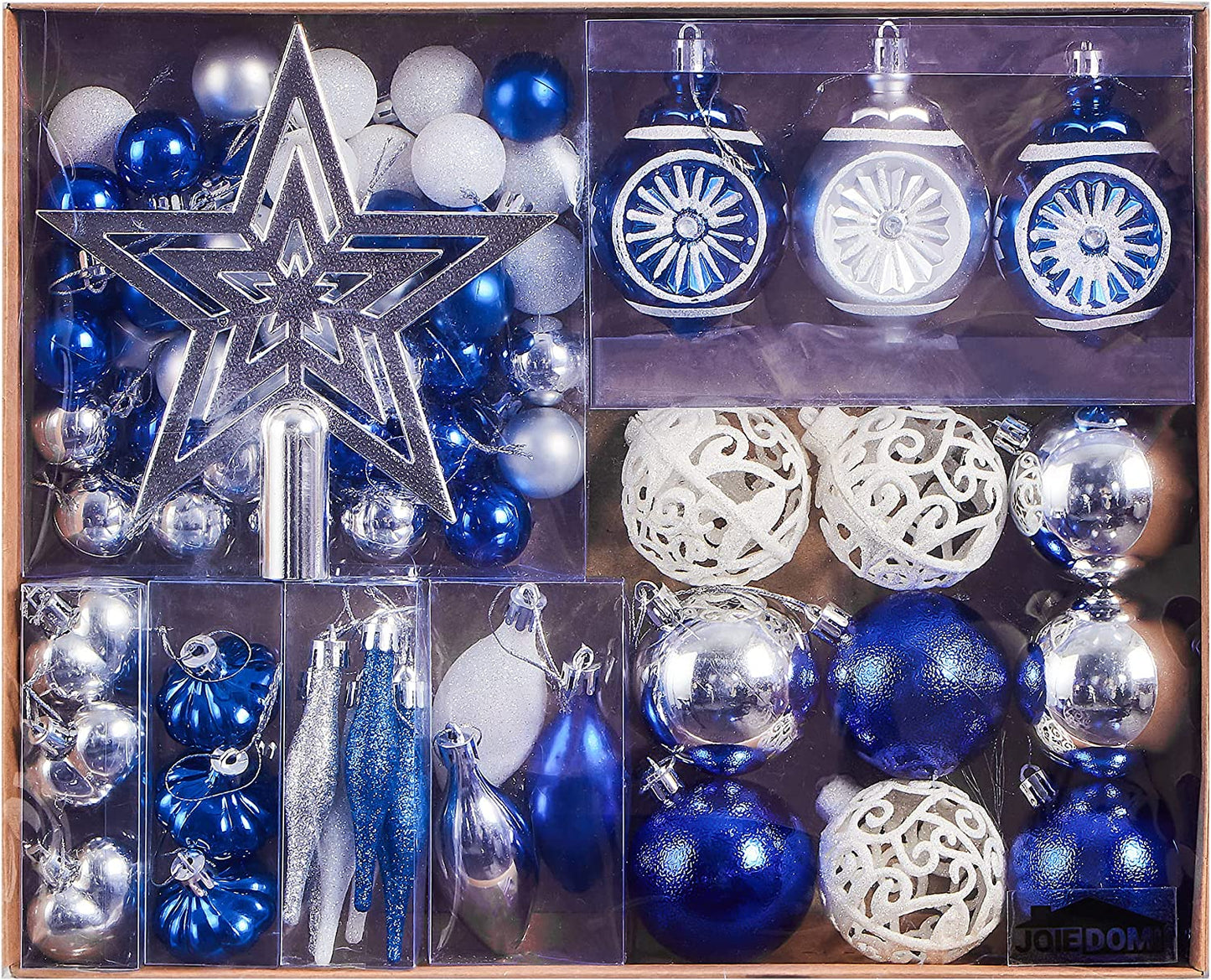 70 Pcs Christmas Ornaments with Heart Blue, Silver, & White