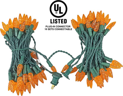 50.5 Ft 150 Counts of Orange LED Green Wire Light Set