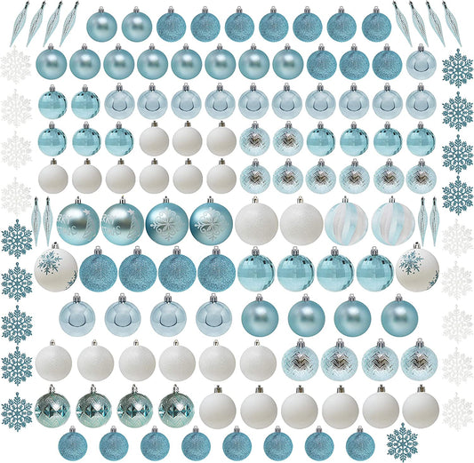133 Pcs Christmas Ornaments, Blue and White