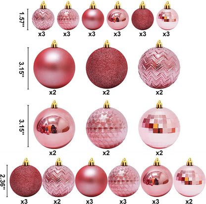 46ct Assorted Size Rose Gold Christmas Ball Ornaments