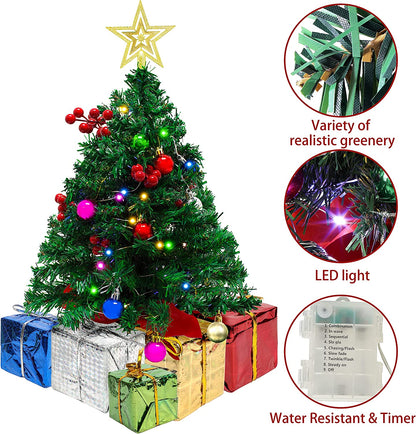 24in Prelit Tabletop Christmas Tree with Decoration Kit and Gift Box Decoration