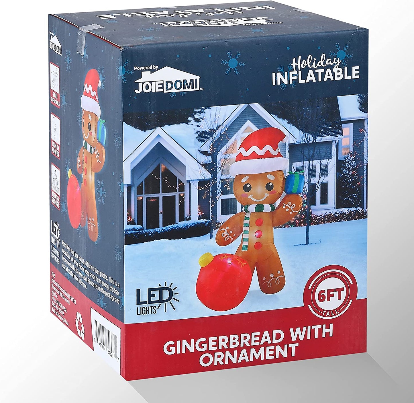 6 FT Tall Inflatable Gingerbread with Ornament Christmas Inflatable with Build-in LEDs
